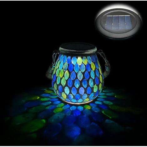 Lámpara solar de mosaico para exteriores, interruptor de encendido/apagado, lámpara colgante de mosaico de vidrio, lámpara de mesa solar, resistente al agua IP65, para césped, caminos, patio, terraza,
