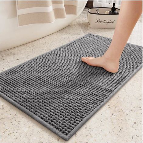 Rutschfester Badteppich 44×75 cm - Saugfähiger Chenille-Teppich, schnelltrocknend, waschbar (grau) (1/5)