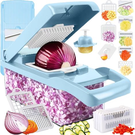 Picadora de verduras 16 en 1, rebanadora, picadora de verduras, picadora de alimentos con recipiente, picadora de verduras y revoltillo de ensalada de cebolla (utensilio esencial para el hogar y la co