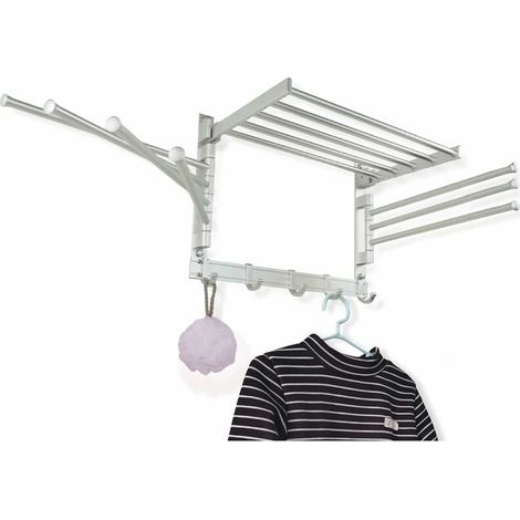 Tendedero plegable – Toallero giratorio de pared – con ganchos y brazos giratorios – Ahorra espacio en lavanderías y baños – Aluminio (Plateado, Pequeño/40 cm) (1/5)