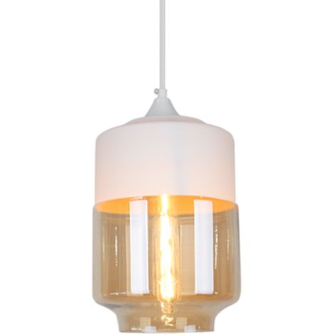 Lámpara Colgante, Moderno Lámpara de Techo con Pantalla de Vidrio, Iluminación Edison E27 para Dormitorio Cocina Comedor Blanco et ámbar - Cilíndrico 18cm (1/5)
