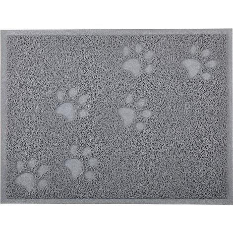 Tapis de Litière pour Chat Anti-Dérapant et Facile à Nettoyer Tapis de Sol pour Animaux de Compagnie Rectangulaire avec Motifs de Pattes