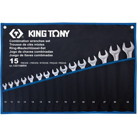 Trousse de 15 clés mixtes légères 10-32mm – Clés métriques I-beam – Fourche inclinée 15° pour accès étroit – Polyester durable – King Tony - 19-21-22-24-27-30-32mm (1/2)