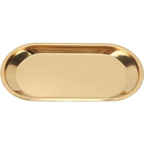 Plateau décoratif en acier inoxydable poli miroir, petit format, doré, idéal pour bijoux, maquillage, cosmétiques ou serviettes. (1/5)