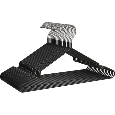 Cintres en Métal avec Revêtement en Caoutchouc Antidérapant, Lot de 20, Noir - Profil Mince Gain de Place, Robustes pour Vêtements Lourds, Encoches pour Robes et Barre à Pantalons