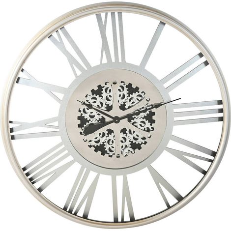 Horloge murale style loft argentée en fer design industriel - Argent effet métal industriel (1/5)