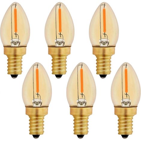 Ampoule LED C7 E12 220 V, 0,5 W (équivalent 5 W), ampoule à filament LED E12 ambrée décorative, veilleuse, blanc chaud 2200 K, non dimmable, lot de 6 (1/5)