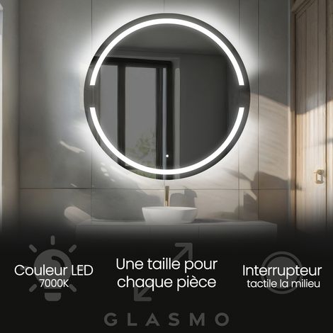 Moderne Miroir avec LED Illumination Salle de Bain 100 cm Eden - Rond sur Mesure LED Lumineux Miroir avec Éclairage intégré - Blanc Froid 7000 K avec Interrupteur Tactile (1/5)