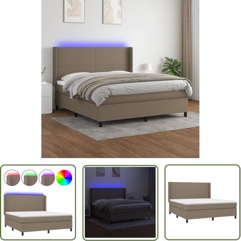 The Living Store Sommier à lattes de lit matelas LED Taupe 180x200 cm Tissu - Sommier Tapissier - Lit Plateforme - Lit Avec Led - Matelas À Ressorts Ensachés - Têted Lit Ajustable (1/5)