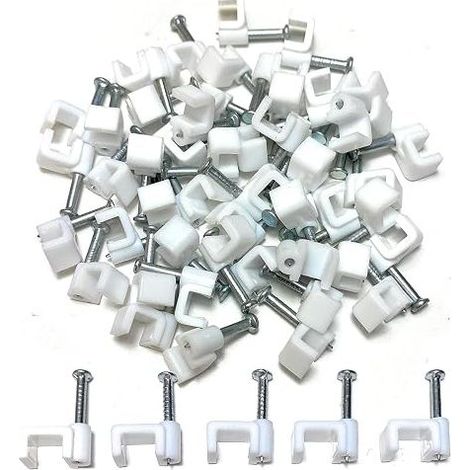 50 x 6mm Flat White Plastic Cable Clips TV Telephone Internet Cable Wire (1/5)