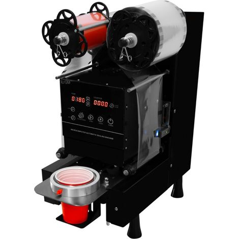 Scelleuse à Bubble Tea Inox - 500W 240 V- Diamètre Gobelets Max 95mm Hauteur Max 200mm Machine à Sceller Thé à Perles, Boissons à Emporter, Milkshake, boba tea, Iced Coffee Latte [200 Films Inclus]