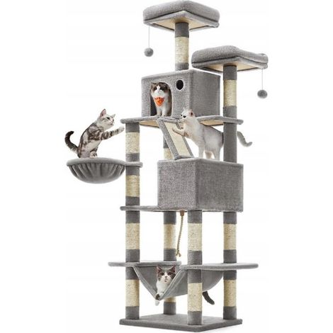 Rascador para gatos, cama, torre, árbol, refugio, alto, gris XXXL