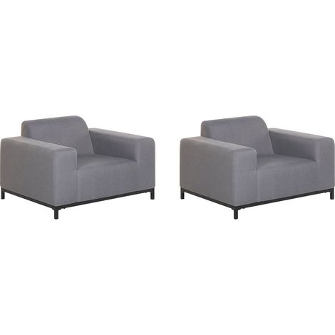 Set di 2 poltrone da giardino rivestimento tessuto grigio gambe alluminio nero Rovigo