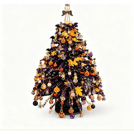 DIY-Set: Miniatur-Weihnachtsbaum mit Beleuchtung und Perlen, kreatives DIY-Set, festliche Tischdekoration, Komplettset mit Zubehör und Lichterkette – Halloween-Baum mit Lichtern (1/5)