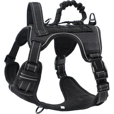 Harnais Chien Anti-Traction Grande Taille L (20-35 kg) – Gilet de Dressage avec Longe Rétractable, Équipement de Promenade pour Chiens Moyens et Grands, Noir