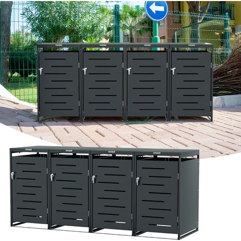 Randaco Set 4 armadi copri bidone rifiuti acciaio inox per bidoni 120L e 240L, mobile da giardino resistente alle intemperie