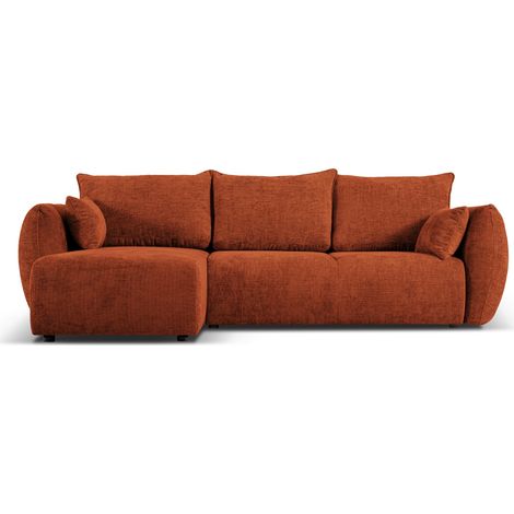 Canapé d'angle convertible + box 4 places en chenille terracotta (1/5)