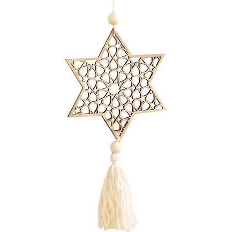 Pendentif hexagonal en bois creux en forme d'étoile, décoration murale pour chambre à coucher, support suspendu (1/5)
