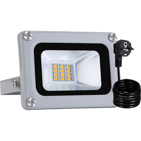 Projecteur LED avec fiche 10 W LED Projecteur IP65 étanche extérieur Applique murale Projecteur en aluminium Lumière Blanc froid 6000K Prise EU Idéale pour jardin, terrain de sport (1/5)