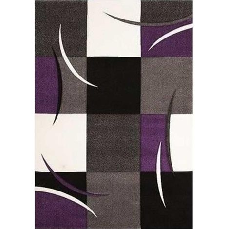 Tapis salon et chambre 160x230 violet rectangle tissé motif damier LYN8 COMMA