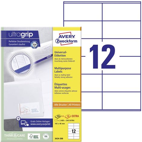 Avery-Zweckform 3424-200 Etichetta universale 105 x 48 mm Carta Bianco 2640 pz. A tenuta permanente Stampante laser a c (1/5)