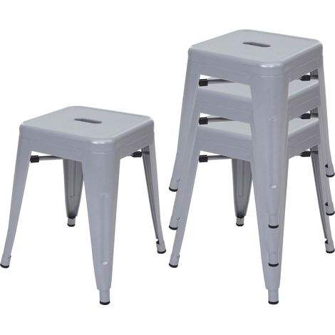 Lot de 4 tabourets bas design industriel empilables en métal gris 040005234