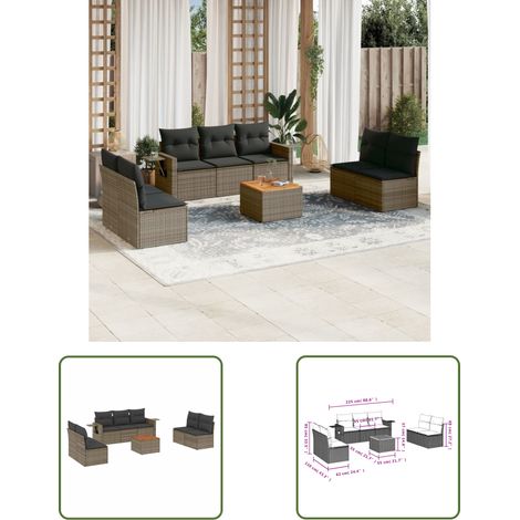 The Living Store 8-tlg. Garten-Sofagarnitur mit Kissen Grau Poly Rattan - Gartenmöbel - PE-Rattan Möbel - Outdoor Set - Lounge Garnitur - Esszimmergarnitur (1/3)