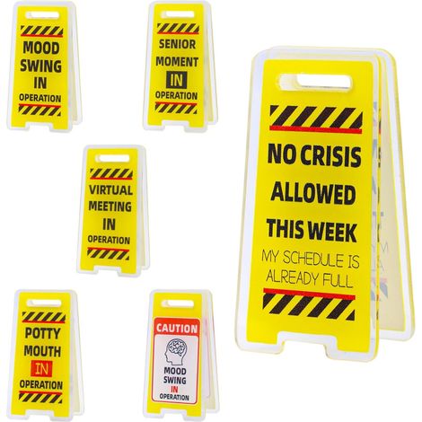 6 Panneaux de Bureau Amusants, Mini Panneaux d'Avertissement Humour Décoration Cadeaux Amusants pour Collègues Fournitures et Décoration de Bureau (1/5)