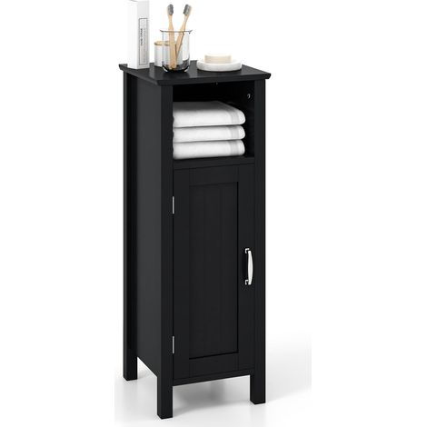 COSTWAY Mobile Bagno 30 x 30 x 80cm, Armadietto Salvaspazio in Legno con Ante e Ripiani Regolabili per Cucina, Soggiorno e Corridoio, Mobiletto Spazioso (Nero)