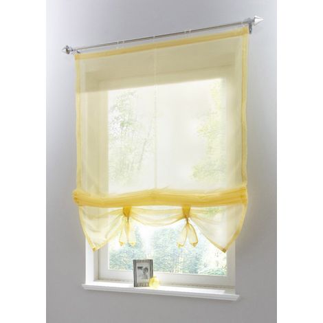 Yellow, WxH 140 x 155 cm 1-piece roman blind with loops, curtains, kitchen, transparent, blind with (1/5)