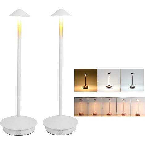 Lot de 2 lampes de table blanc, lampe de bureau en aluminium, 3 températures de couleur, veilleuse rechargeable à intensité variable, sans fil (1/5)