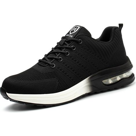 Chaussures de Sécurité Hommes, Femmes Légère Basket de Sécurité, Confortable Antidérapante Chaussures de Travail Respirantes Noir (semelle blanche) Taille 46