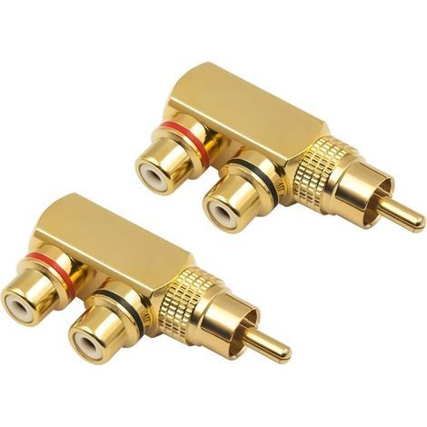 Adaptateur Diviseur RCA Y, Connecteur 90 degrés RCA Male vers 2 Femelles RCA pour Audio Vidéo, Jack doré (Lot de 2) (1/5)