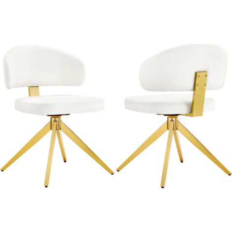 Set de 2 sillas de comedor giratorias 360° en PU blanco con estructura metálica MODENUIT (1/5)
