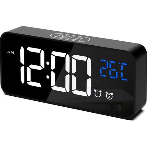 Reloj despertador digital LED con indicador de temperatura – 2 alarmas – Puerto de carga USB – Brillo ajustable – Visualización en formato de 12/24 horas (1/3)