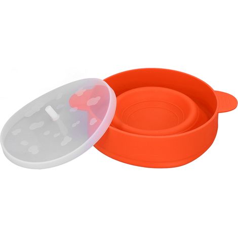Bol à Popcorn en Silicone Alimentaire, Sans BPA, Pliable de -40°C à +230°C, avec Couvercle et Poignée, Idéal pour Micro-ondes (Orange)