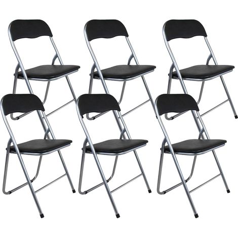 Set 6 Sedie Pieghevole 45x45x45/80 cm in Acciaio e PVC Imbottito Nera (1/2)