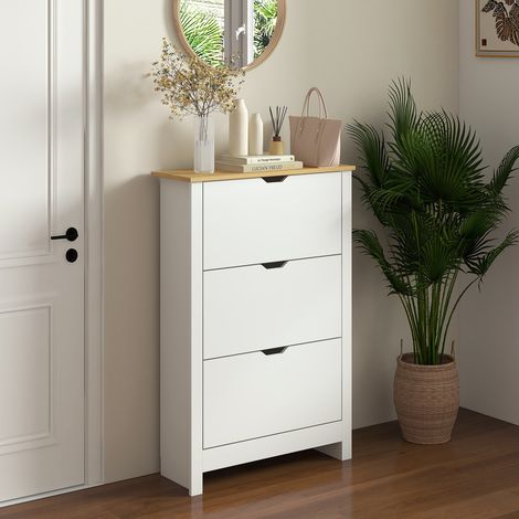 Scarpiera con 3 Cassetti a Ribalta e 6 Ripiani, Piano Superiore, per Ingresso, Pannello Truciolare, Bianca, 72 × 26 × 112 cm (1/5)