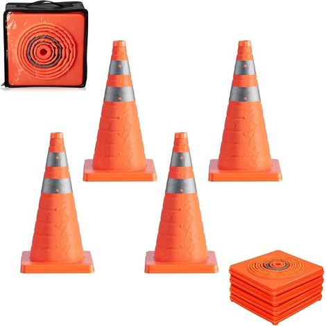 Cônes de Signalisation Pliables, Cônes de Sécurité Orange Réfléchissant Polyvalent de 45cm, Sac de Transport, Stationnement Routier, Régulation du Trafic Avertissement (1/4)