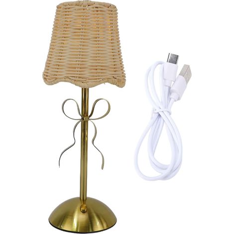 Lampe de Table en Rotin sans Fil, Rechargeable par USB, Tissée (1/5)