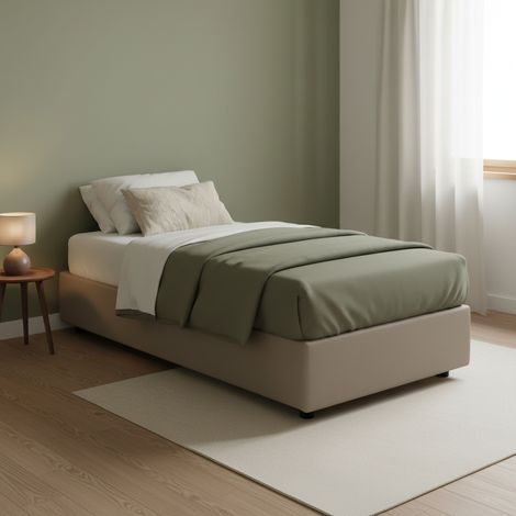 Talamo Italia Einzelbett Laura, Containerbett mit Stoffbespannung, 100% Made in Italy, Frontöffnung, passend für Matratze Cm 90x200, Turteltaube (1/3)