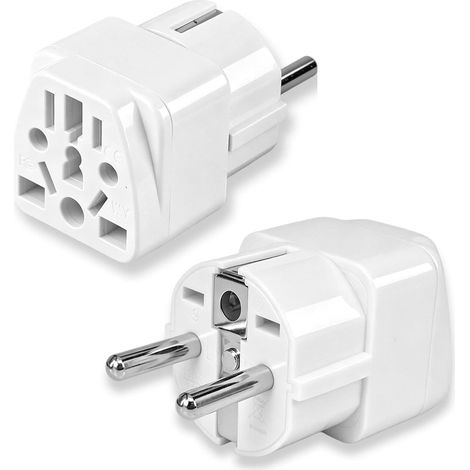 Lot de 2 Adaptateurs Universels Prise Internationale vers France, Prise USA, Chine, Angleterre vers Europe, Adaptateur Prise International vers France – Blanc (1/5)