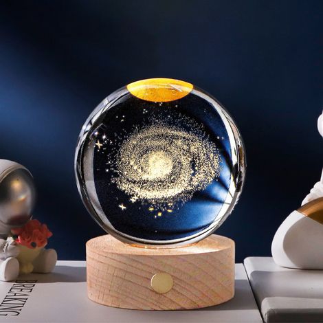 Sphère LED 3D Astronomie 80mm USB Rechargeable avec Globe Galaxie Gravée Lumière Douce Lampes de Bureau Décoration Maison Cadeau Éducatif Base en Bois (1/2)