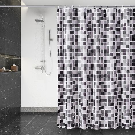 Cortina de ducha de secado rápido, lavable a máquina, impermeable, de poliéster, semitransparente, con 12 ganchos, 180 x 200 cm, diseño de mosaico (1/5)