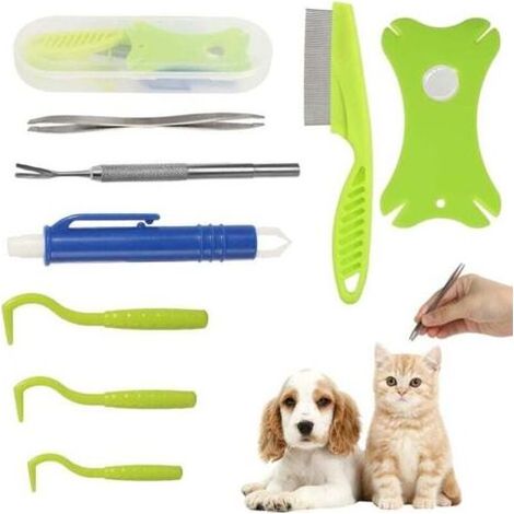 Outil Pour Retirer Les Tiques - Kit 8 En 1 Avec Pinces À Tiques En Acier Inoxydable Et Plastique - Pour Chiens Chats Et Animaux De Compagnie - 1 Pièce (1/4)