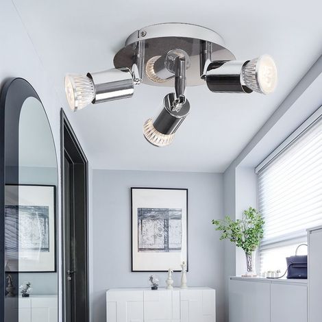 GU10 Plafonnier Spot, Lampe de Plafond à Angle Orientable, Design Moderne et Classique, Finition Nickel, 3 Ampoules LED Comprises, Idéal pour Cuisine, Chambre, Salon, Couloir (1/4)