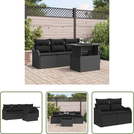 vidaXL Jardin extérieur - Ensemble de canapé de jardin avec coussin 5 pcs Noir Poly rotin (1/5)