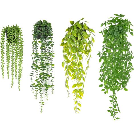 Trintion 4 Stück Künstliche Hängepflanzen mit Topf 50-80cm Kunstpflanzen Hängend wie Echt Kunstpflanzen Deko für Indoor Outdoor Balkon Wohnzimmer Garten Büro Grün