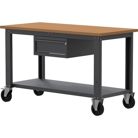 Banco da lavoro con ruote SOGI X3N101LR - 1.5 m - piano in legno - 1 cassetto - grigio antracite (1/5)