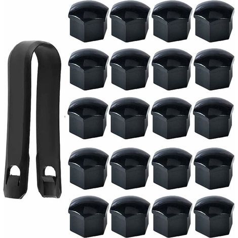 Lot de 20 Capuchons d'écrou de Roue 17mm, Cache-écrous de Boulon de Roue, Cache-écrous de Pneu Hexagonaux avec Ensemble d'outils de Démontage pour Voitures, Noir (1/5)
